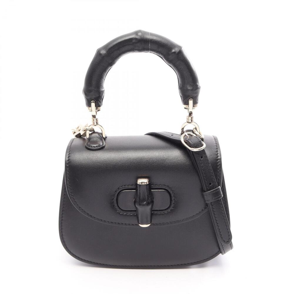 Gucci Bamboo Leather 2Way Shoulder Bag Black